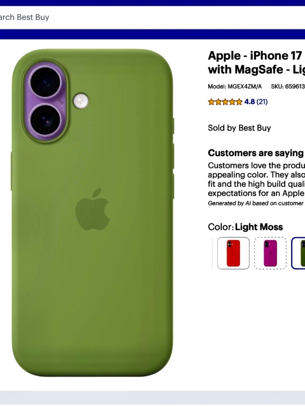 Apple IPhone 17 Silicone Cover with MagSafe in Light Moss NWOT
